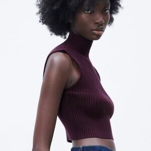 ZARA Ribbed Viscose Blend Knit Top Size Large NWT